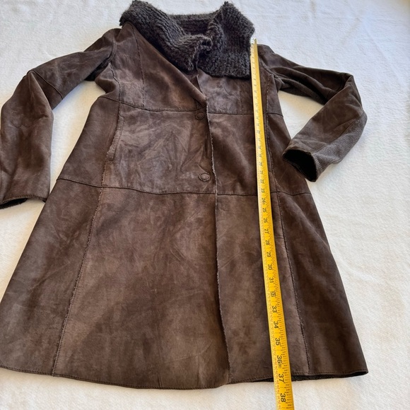 Gimo’s Suede Leather Shearling Brown Coat Size S - Picture 8 of 12